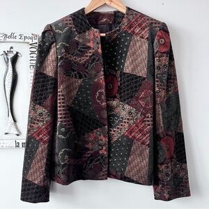 Vintage 70s Bohemian Hippie Patchwork Tapestry Velvet Jacket Size 14